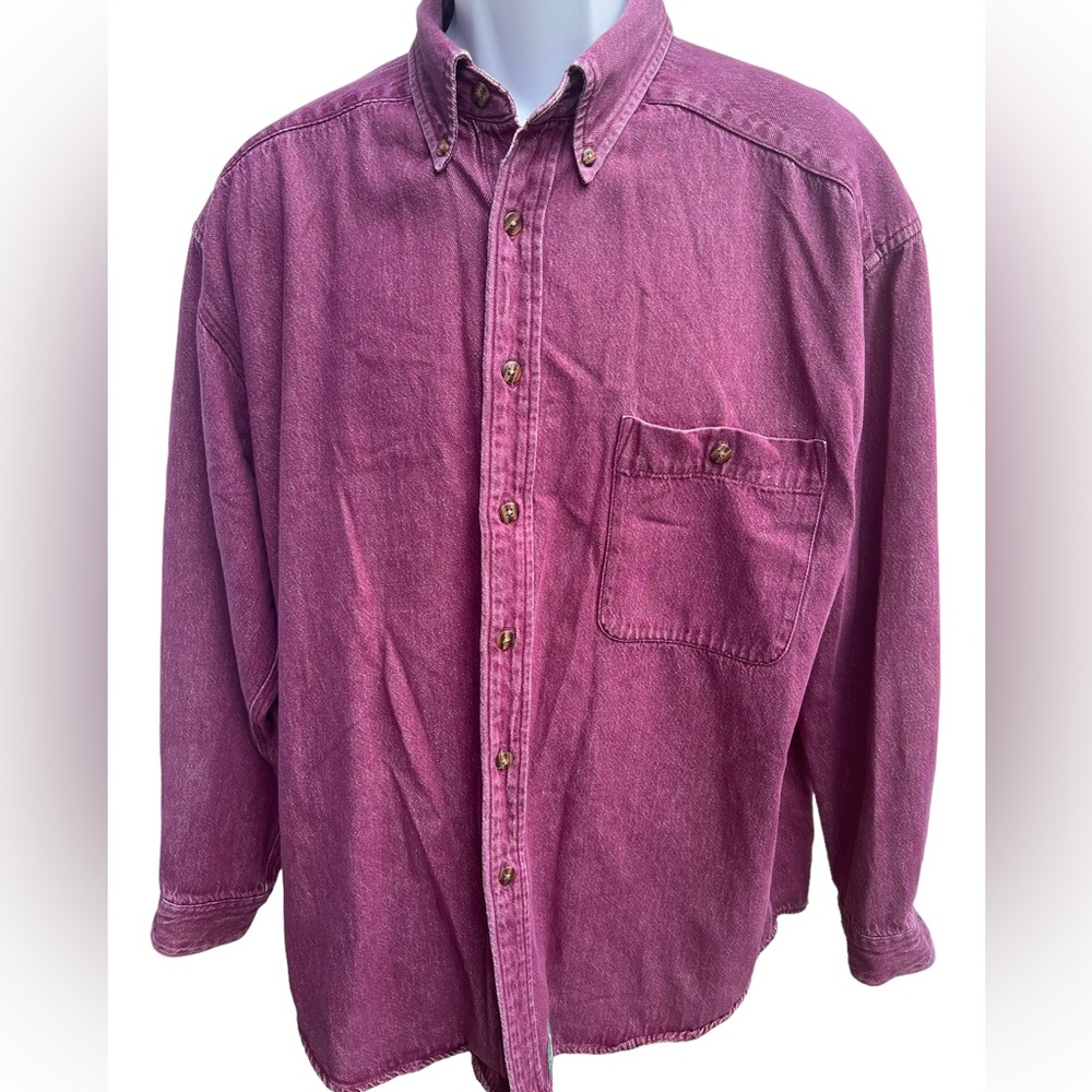 Vintage Baxter men’s purple denim cotton long sleeve button down shirt size Lg